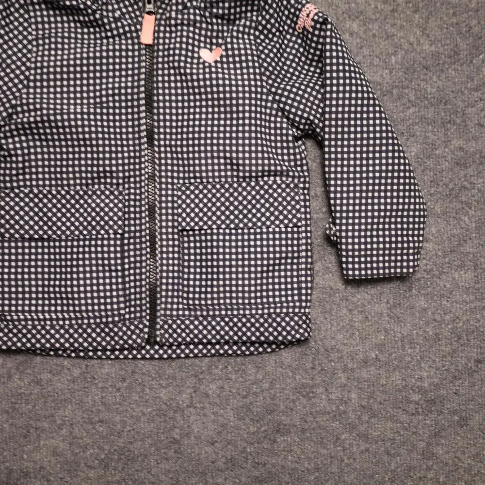 OshKosh B'gosh Jacket Toddler Girls 2T Blue Gingham Hooded Fleece Lined Raincoat